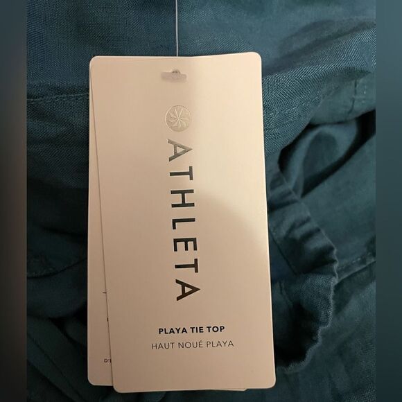 Athleta Women’s Tie Top Short Sleeve 100% Linen Borealis Green Size Medium $79 - Picture 14 of 15